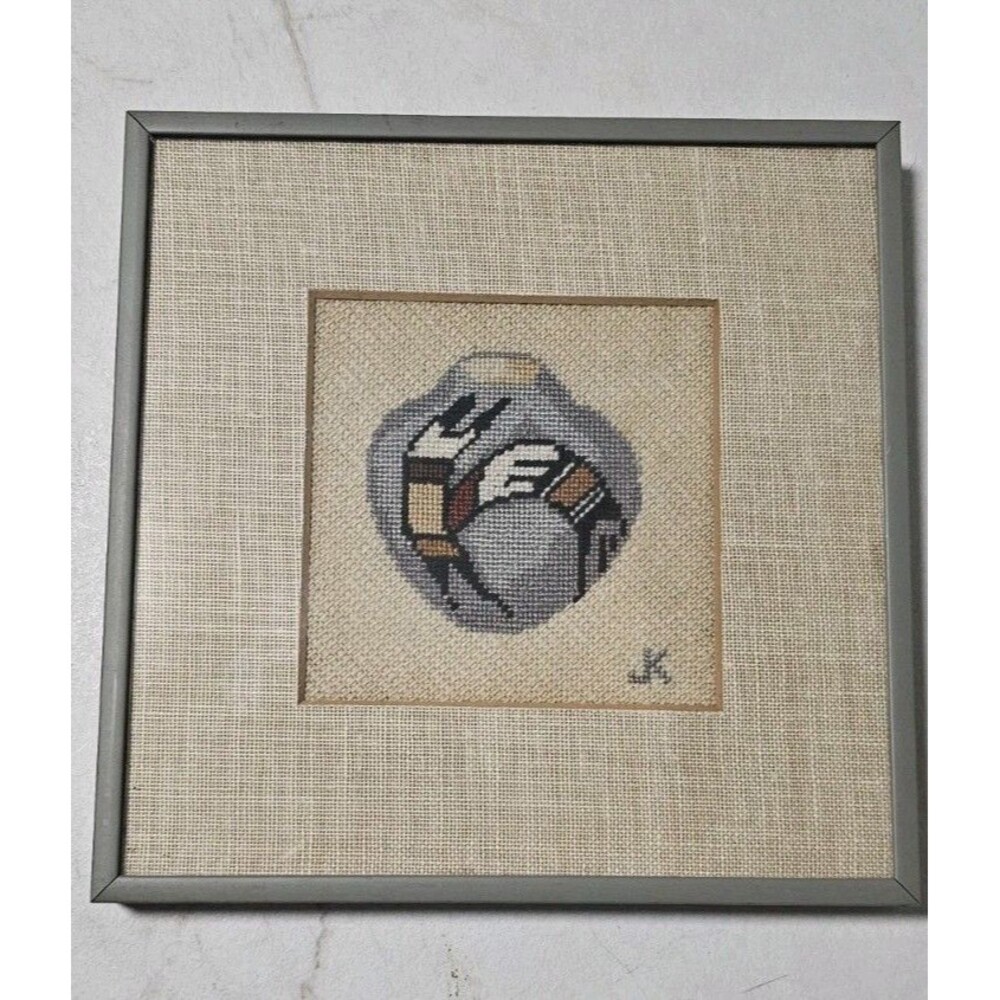 Vintage Hand Stitched Needlepoint Wall Hanging Southwestern Abstract Art